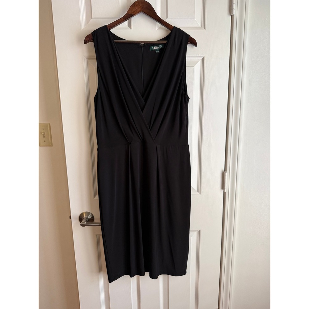 Lauren Ralph Lauren Black Jersey Surplice V-Neck Sheath Dress Size 14 LBD